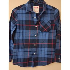 Levi's Kids Blue Plaid Long Sleeve Button Down Flannel Shirt Size S 7/8‎
